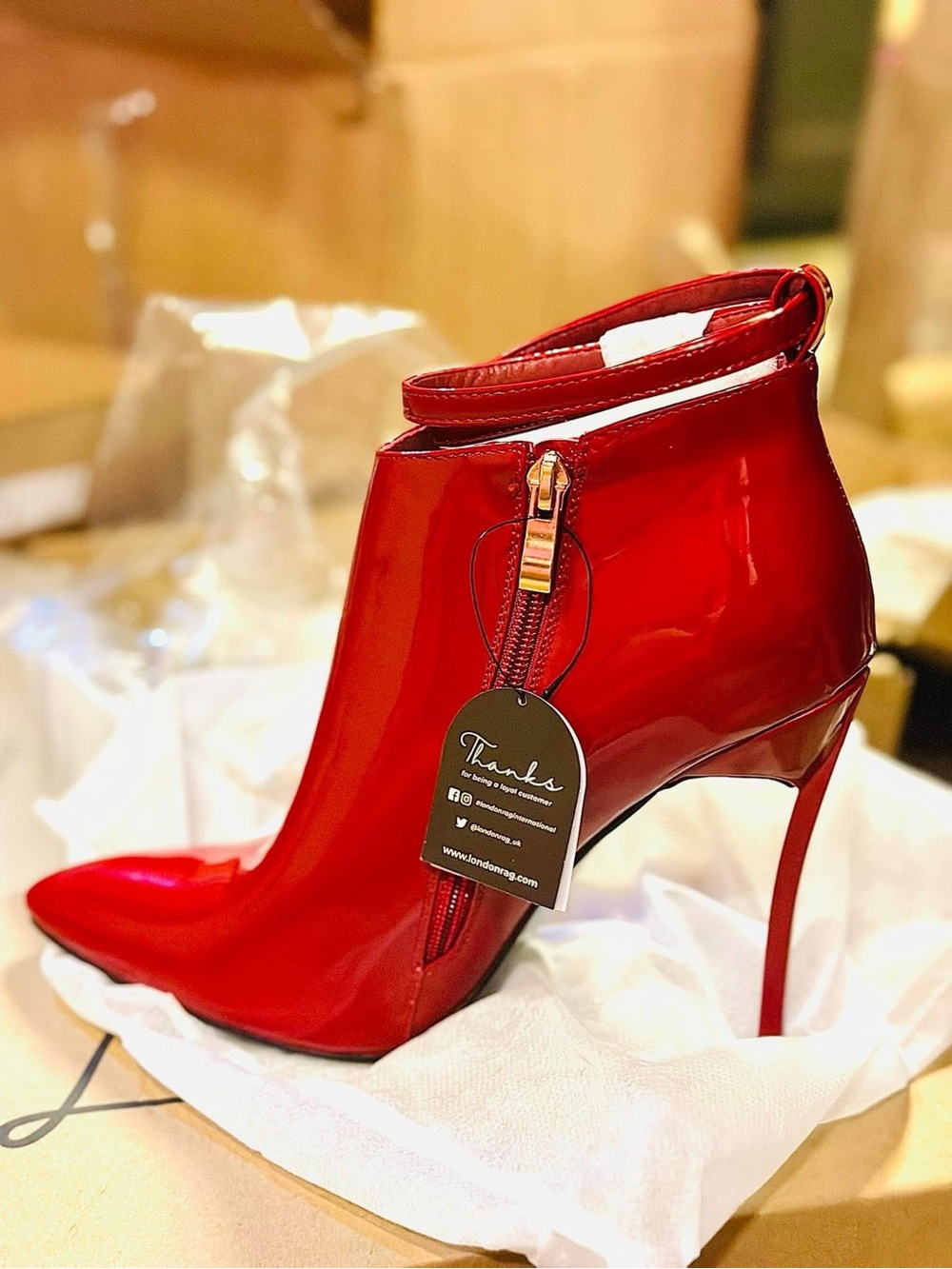Red Patent Leather Stiletto Ankle Boot with Side Zip